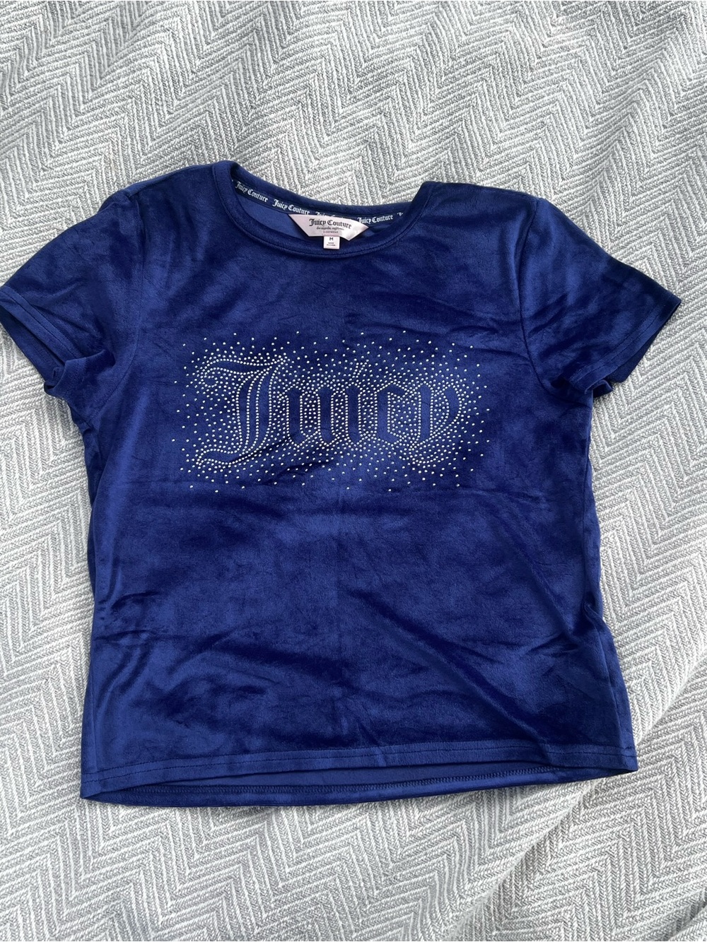 Juicy Couture Navy Blue Velour Tee with Rhinestone Logo